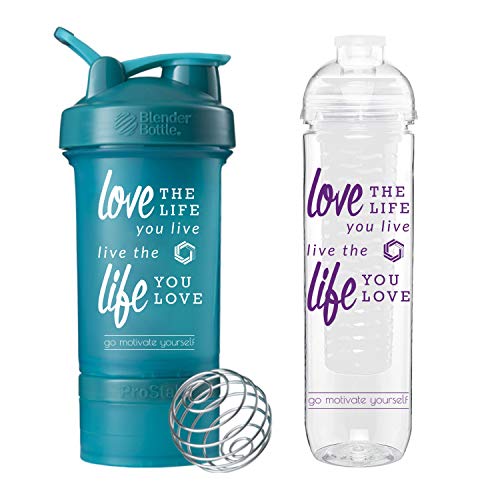 Book Cover GOMOYO Love Life on BlenderBottle Brand ProStak Shaker Cup, 22 Ounce Protein Shaker Bottle with BlenderBall Whisk and Two Twist nâ€™ Lock Attachable Containers