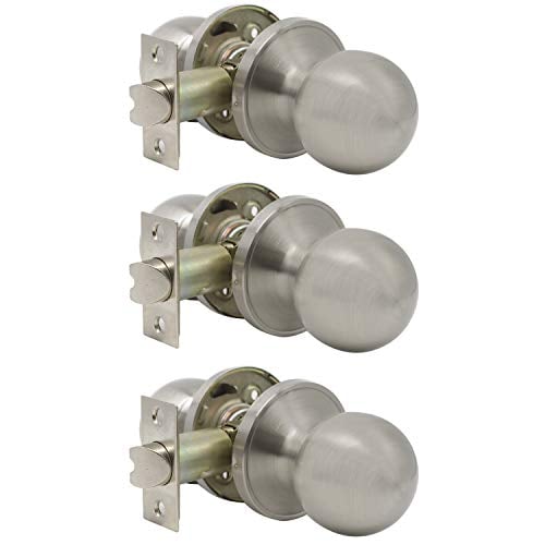 Book Cover Probrico Passage Door Knobs Handles Hall and Closet Lockset Leverset Satin Nickel Finished 3 Pack