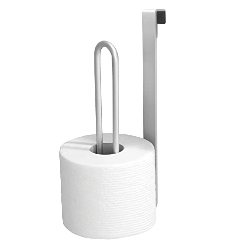Book Cover mDesign Aluminum Metal Over The Tank Toilet Tissue Paper Roll Holder Dispenser and Reserve for Bathroom Storage and Organization - Hanging - Space Saving Design, Holds 2 Rolls - Rust Free - Silver