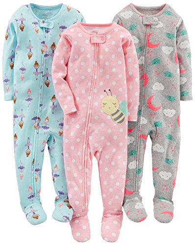 Book Cover Simple Joys by Carter's Baby and Toddler Girls' 3-Pack Snug Fit Footed Cotton Pajamas