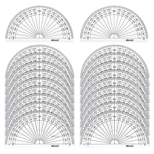 Book Cover eBoot 20 Pack Plastic Protractor, 180 Degrees Protractor for Angle Measurement Student Math, 4 Inches, Clear