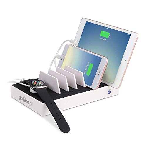 Book Cover gofanco USB Charging Station 7 Port 65W 2.4A Fast Charging Smart IC Desktop Charging Organizer Charging Stand for iPhone, iPad, Smartphones, Tablets and Wearable Devices, White (USBCharge7P-W2)