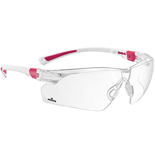 Book Cover NoCry Safety Glasses with Clear Anti Fog Scratch Resistant Wrap-Around Lenses and No-Slip Grips, UV Protection, EN166/EN170 certified. Adjustable, White & Pink Frames.