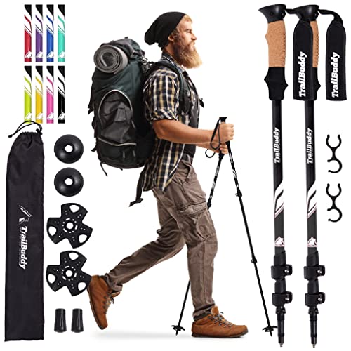 Book Cover TrailBuddy Collapsible Hiking Poles - Pack of 2 Trekking Poles for Hiking, Camping & Backpacking - Lightweight, Adjustable Aluminum Walking Sticks w/ Cork Grip