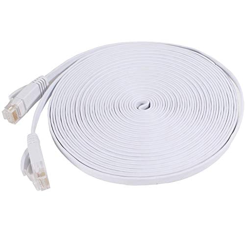 Book Cover NCElec Weatherproof Flat Cat 6 (Cat6) Ethernet Cable, RJ45 Connector, 32AWG, Up To 1.0 Gbps and 250 MHz (50 Foot, White)