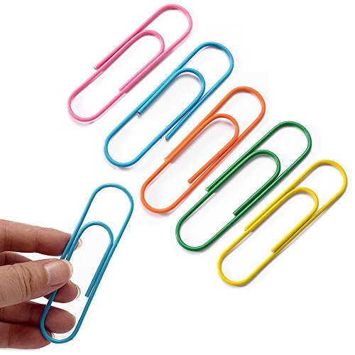 Book Cover BronaGrand 4 Inch Extra Large Paper Clips Vinyl Coated, 25 Pieces Jumbo Giant Paper Clip,Mixed Colors