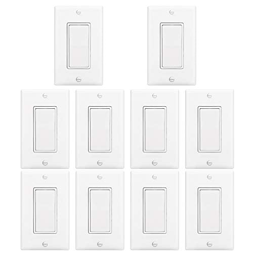 Book Cover [10 Pack] BESTTEN Light Switch Interrupter (15A, 120/277V), Decor Wall Plate Included, Single Pole Grounding Rocker Switch for Lamp, Residential & Commercial Grade, UL Listed, White