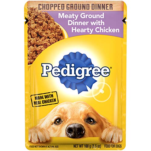 Book Cover PEDIGREE CHOPPED GROUND DINNER Adult Soft Wet Dog Food With Hearty Chicken, 3.5 oz Pouches, 16 Pack