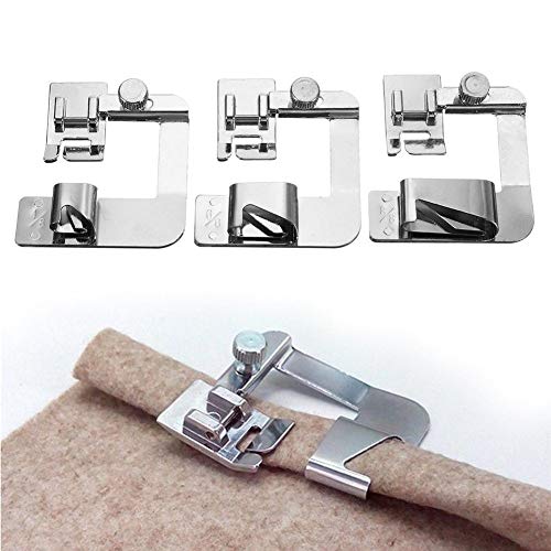 Book Cover YEQIN 3 Pcs Adjustable Rolled Hem Foot (1 Inch, 1/2 Inch, 3/4 Inch) Sewing Machine Presser Foot Hemmer Foot Set for Singer Brother Janome Babylock Juki