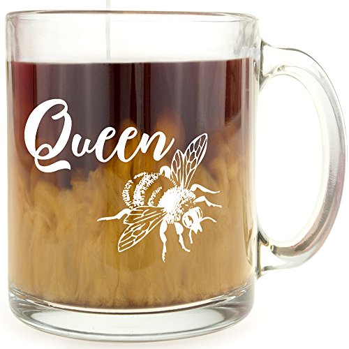 Book Cover Queen Bee - Glass Coffee Mug - Makes a Great Gift Under $15 for BFFs!