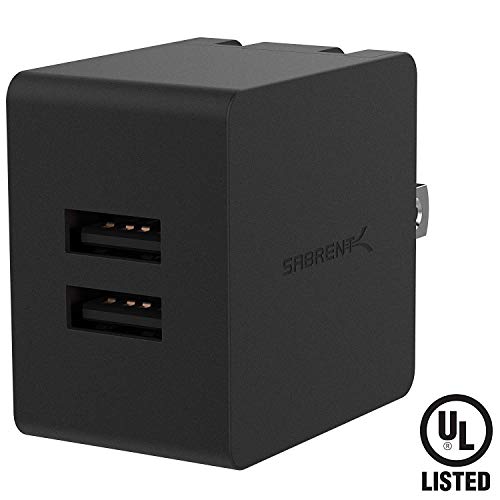 Book Cover Sabrent [UL Certified] Dual USB Wall Charger with Foldable Plug (10.5W 2.1 Amp) Smart USB Charger with Auto Detect Technology [Black] (AX-SMP2)
