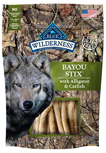 Book Cover BLUE Wilderness Grain Free Bayou Stix with Alligator & Catfish Dog Treats 6-oz