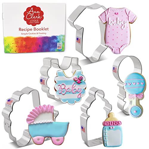 Book Cover Baby Shower Cookie Cutters 5-Pc Set, Onesie, Bib, Rattle, Baby Bottle, Baby Carriage
