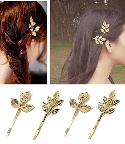 Book Cover QTMY 4 PCS Metal Feather Leaves Hairpin Hair Clips Hair Accessories