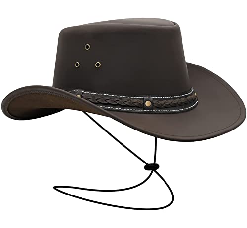 Book Cover BRANDSLOCK Leather Cowboy Hat for Men Women Lightweight Handcrafted Western Shapeable Wide Brim Durable Cowgirl Outback Hat