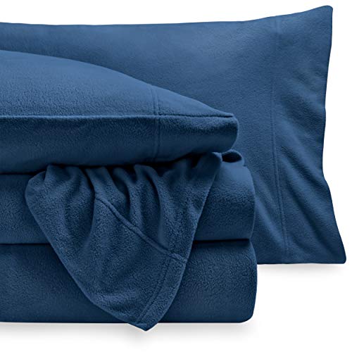 Book Cover Bare Home Super Soft Fleece Sheet Set - Full Size - Extra Plush Polar Fleece, Pilling-Resistant Bed Sheets - All Season Cozy Warmth, Breathable & Hypoallergenic (Full, Dark Blue)