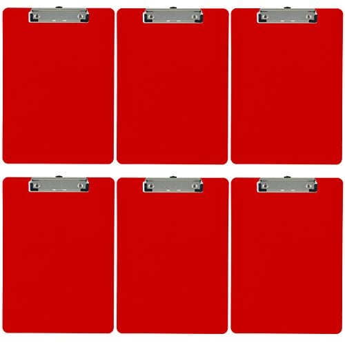 Book Cover Trade Quest Plastic Clipboard Opaque Color Letter Size Low Profile Clip (Pack of 6) (Red)