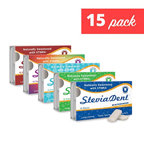 Book Cover Stevita Stevia Dent Sugar-Free Gum (15 Pack) - 12 pieces - Natural Cinnamon, Fruit, Spearmint, Wintergreen, and Peppermint Flavors - USDA Organic, Non-GMO, Vegan, Keto, Gluten Free - 180 Servings