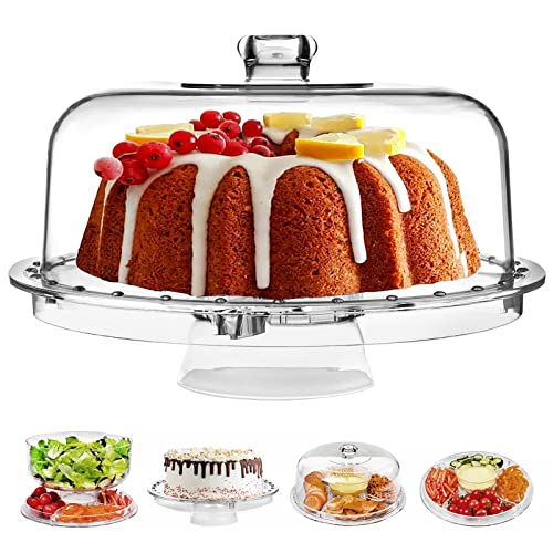 Book Cover HBlife Acrylic Cake Stand with Dome Cover Multifunctional Serving Cookie Platter Punch Bowl and Cake Plate for Dessert Table Display for Parties (6 Uses)