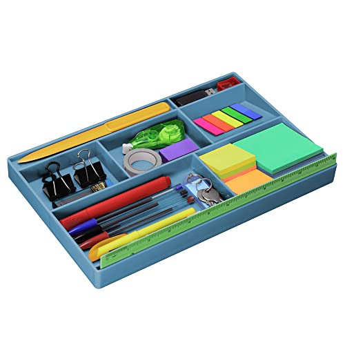 Book Cover Acrimet Desk Drawer Organizer Tray with 8 compartments Bin Multi-Purpose for Desk Supplies and Accessories (Plastic) (Blue Color)