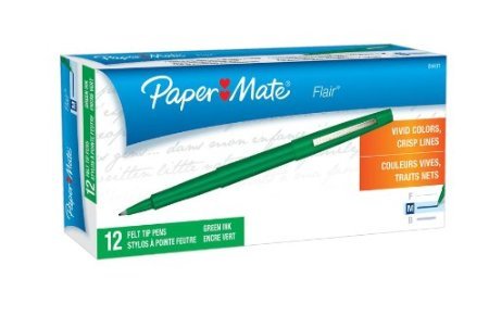 Book Cover Paper Mate Flair Felt Tip Pens, Medium Point 1.0mm (2-Dozens, Green)