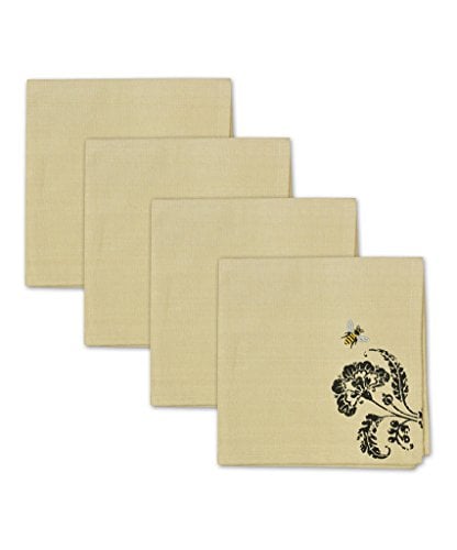Book Cover Design Imports Busy Bees Embroidered Cotton Table Linens Napkins 20-Inch by 20-Inch, Set of 4