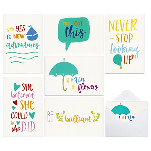 Book Cover 48 Pack Motivational Cards Featuring Positive Quotes and Envelopes, 6 Designs for All Ages, 10.2 x 15.2 cm