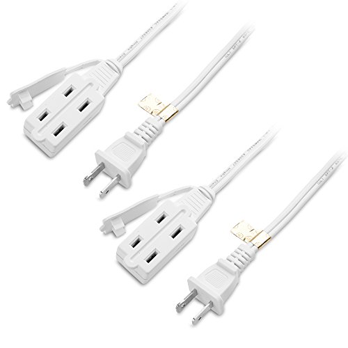 Book Cover Cable Matters 2-Pack 16 AWG 2 Prong Extension Cord 6 ft, UL Listed (3 Outlet Extension Cord) with Tamper Guard White