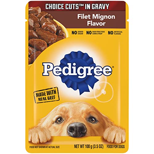 Book Cover PEDIGREE CHOICE CUTS IN GRAVY Filet Mignon Flavor Adult Soft Wet Dog Food, 3.5 oz Pouches, 16 Pack