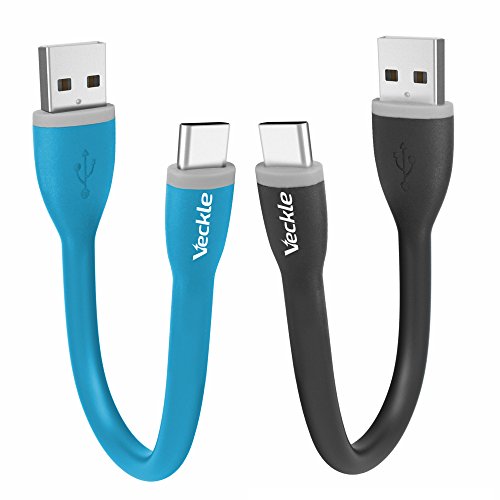 Book Cover Type C, Veckle USB C 0.5ft Portable Short USB Type C Cable for Samsung Galaxy Note 8 S9 S8 Plus, Google Pixel XL2, HTC U11, Nexus 6P, Nexus 5X, LG G5, OnePlus 5 and More, 2 Pack Black and Blue