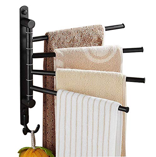 Book Cover ELLO&ALLO Oil Rubbed Bronze Towel Bars for Bathroom Wall Mounted Swivel Towel Rack Holder with Hooks 4-Arm