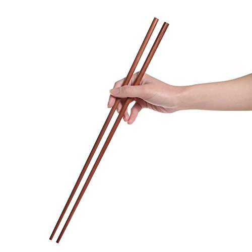 Book Cover Donxote Wooden Noodles Kitchen Cooking Frying Chopsticks 16.5 Inches Brown Extra Long Set of 2 Pairs
