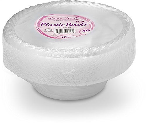 Book Cover Laura Stein Crystal Clear Disposable Bowls (40 Count, 12 Oz Bowls) | Premium Soup Sized Plastic Party Bowls | Heavy Duty Plastic Bowls For Weddings, Events & Parties (1 Pack x 40 Bowls)