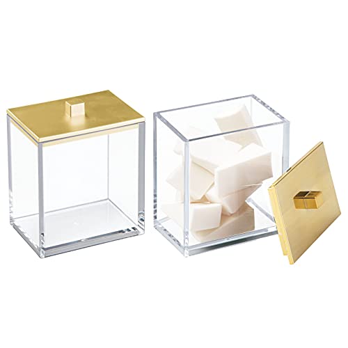 Book Cover mDesign Bathroom Vanity Canister Jar for Cotton Balls, Swabs, Cosmetic Pads - Pack of 2, Clear/Brushed Gold
