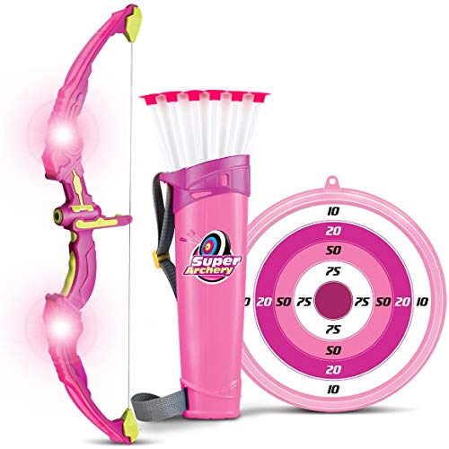 Book Cover Liberty Imports Light Up Princess Archery Bow and Arrow Toy Set for Girls with 6 Suction Cup Arrows, Target, and Quiver (Pink)