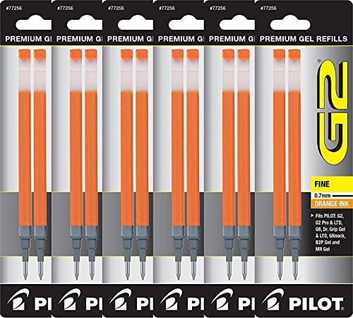 Book Cover Value Pack of 6 - Pilot G2 Gel Ink Refills for Rolling Ball Pen, Fine Point, Orange (77256)