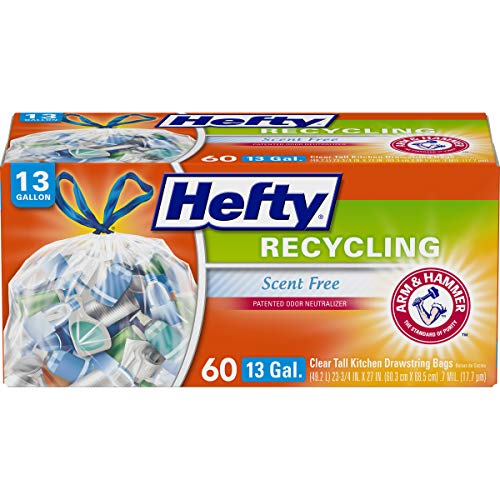 Book Cover Hefty Recycling Trash Bags, Clear, 13 Gallon, 60 Count