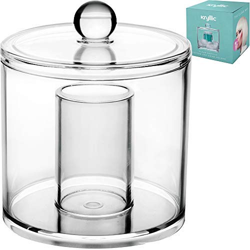 Book Cover Acrylic Cotton Balls Qtip Holder - clear bathroom decor apothecary canister jar dispenser & organizer with lid for vanity! Container for food candy & swab q tips makeup for easy cosmetic organization!