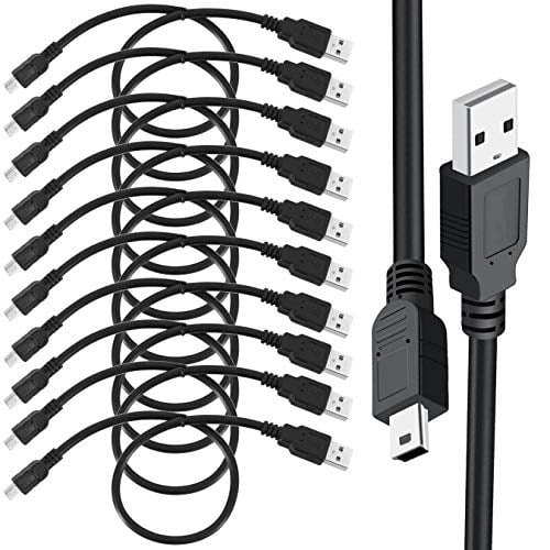 Book Cover SaiTech IT 10 Pack USB 2.0 A to Mini 5 pin B Charging Cable for External HDDS/Camera/Card Readers/MP3 Player-Black -35cm(1 feet)