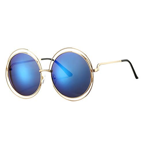Book Cover Pro Acme Women’s Double Circle Metal Wire Frame Oversized Round Sunglasses