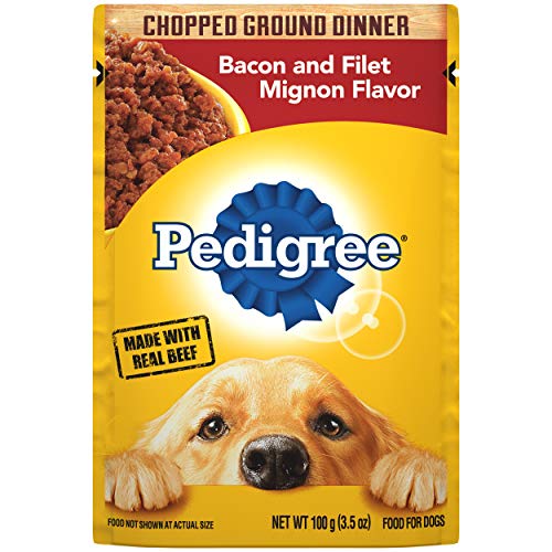 Book Cover PEDIGREE CHOPPED GROUND DINNER Adult Soft Wet Dog Food, Bacon and Filet Mignon Flavor, 3.5 oz Pouches, 16 Pack