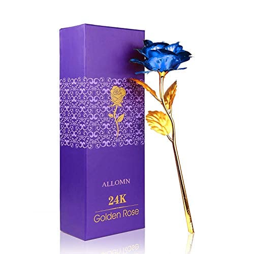Book Cover ALLOMN 24K Golden Rose, Plastic Long Stem Real Rose Dipped in Gold with Gift Box, Best Gift for Valentine's Day Mother's Day Christmas Birthday with Gift Box(Purple)