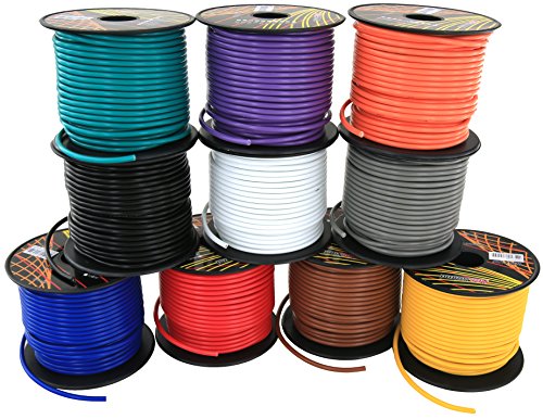 Book Cover GS Power's 16 Gauge, 10 Rolls of 100 Feet (total of 1000') Car Audio Video Power Primary Remote Turn on Hook up Wire (Cable Color Set: Black Red Blue Green Brown Orange Grey Purple White Yellow)