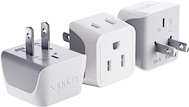 Book Cover Japan, Philippines Travel Adapter Plug bu Ceptics - USA 3 Pin Polarized to 2 Prong Unpolarized - Type A (3 Pack) - Dual Inputs - Ultra Compact - Perfect for Cell Phones, Tablet, Camera Chargers (CT-6)