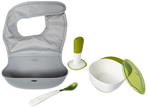Book Cover OXO Tot Mealtime On-The-Go Value Set with Roll-up Bib, Food Masher, and Feeding Spoon with Case