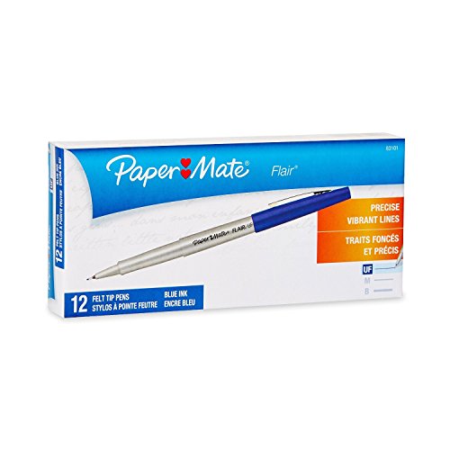 Book Cover Paper Mate 8310152 Flair Porous Felt Tip Pens, Ultra-Fine Point, Blue, 2 Packs