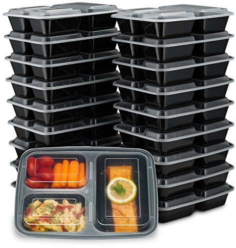 Book Cover EZ Prepa [20 Pack] 32oz 3 Compartment Meal Prep Containers with Lids - Bento Box - Durable BPA Free Plastic Reusable Food Storage Containers - Stackable, Reusable, Microwaveable & Dishwasher Safe