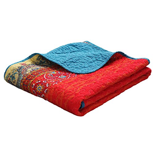Book Cover Exclusivo Mezcla Luxury Reversible 100% Cotton Paisley Boho Stripe Quilted Throw Blanket 60