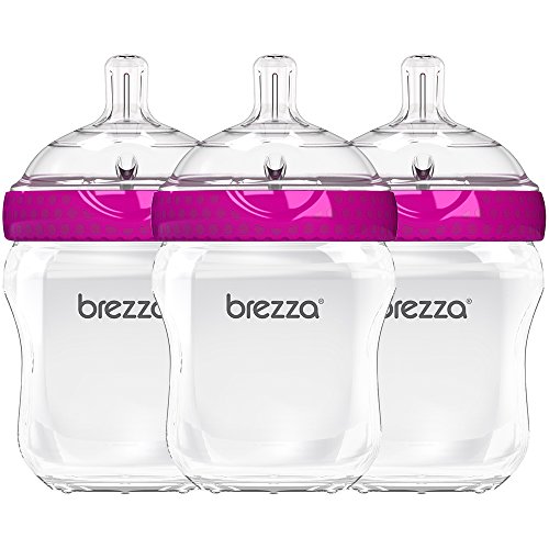 Book Cover Baby Brezza Two Piece Natural Baby Bottle with Lid - Ergonomic, Wide Neck Design Makes it The Easiest to Clean - Modern Look - Anti-Colic - BPA Free Plastic - Pink - 9 Ounce - 3 Bottles