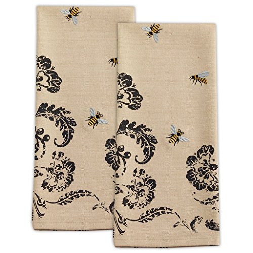 Book Cover Busy Bee Cotton Dishtowels 18-Inch by 28-Inch, Embellished, Set of 2
